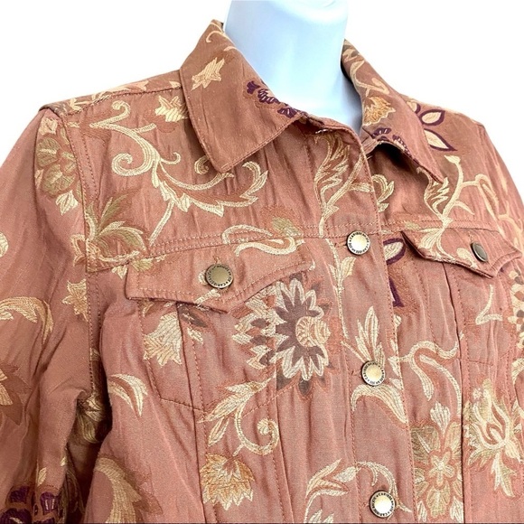 Jean-style Brown Jacket Petite Large Floral Western Button-down Front - Picture 3 of 13